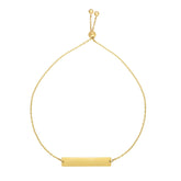14k Yellow Gold Adjustable Personalized Bar Charm Bolo Bracelet, 9.25" fine designer jewelry for men and women